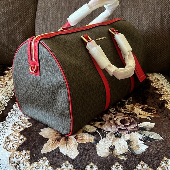 MICHAEL KORS Logo Stripe Travel Weekender Detachable Strap Large Duffle Bag NWT - Picture 5 of 15